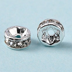 Кристалл Латунь марки А горный хрусталь Spacer бисер, рондель, без никеля , серебряный цвет гальваническим, кристалл, 6x3 мм, отверстие : 1 мм