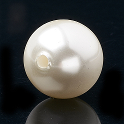 Beige Eco-Friendly Plastic Beads, High Luster, Grade A, Half Hole/Drilled, Round, Beige, 22mm, Half Hole: 3mm