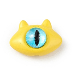 Yellow Spray Painted Alloy Beads, with Glass Eye, Cat Head, Yellow, 10.5x15x7mm, Hole: 1.5mm