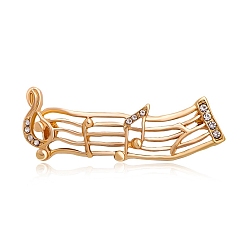 Golden Crystal Rhinestone Music Note Brooch Pin, Alloy Badge for Backpack Clothes , Golden, 61x101mm