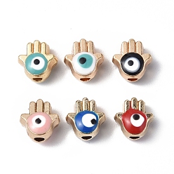 Mixed Color Alloy Enamel Evil Eye Beads, Golden, Hamsa Hand/Hand of Miriam, Mixed Color, 7x7x5mm, Hole: 1.8mm