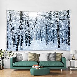 Light Blue Christmas Theme Polyester Wall Hanging Tapestry, for Bedroom Living Room Decoration, Rectangle, Forest Pttern, Light Blue, 1300x1500mm