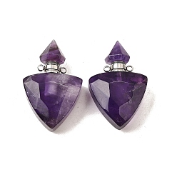 Аметист Кулоны для духов из натурального аметиста, с 304 фурнитурой из нержавеющей стали, граненые, треугольник прелести, цвет нержавеющей стали, 39~40x25x11~12 мм, отверстие : 1.9 мм
