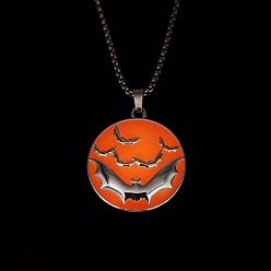 Красный Светящийся в темноте сплав хэллоуин летучая мышь кулон nekclaces, ожерелья из стальной цепочки, красные, 23.62 дюйм (60 см)