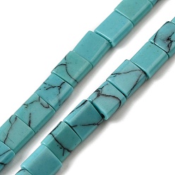 Turquoise Synthetic Turquoise Beads Strands, 2-Hole, Rectangle, Turquoise, 5.5~6x5x2.5mm, Hole: 0.9mm, about 69~70pcs/strand, 15.12~15.2 inch(38.4~38.6cm)