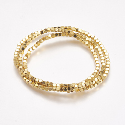 Golden Plated Electroplate Non-magnetic Synthetic Hematite Beads Strands, Faceted, Square, Golden Plated, 2x2.5x2.5mm, Hole: 0.5mm, about 170~180pcs/strand, 16 inch