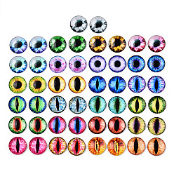 Mixed Color Printed Glass Cabochons, Half Round/Dome with Eye Pattern, Mixed Color, 25x7mm, about 50pcs/bag