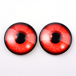 Red Glass Cabochons for DIY Projects, Half Round/Dome with Dragon Eye Pattern, Red, 10x3.5mm