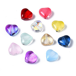 Mixed Color Transparent Glass Beads, Heart, Mixed Color, 7.5x8x4.5mm, Hole: 0.9mm