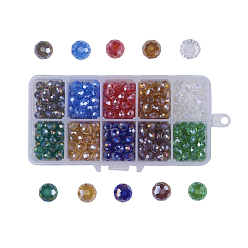 Mixed Color 10 Colors Glass Beads, Pearl Luster Plated, Crystal Suncatcher, Faceted, Rondelle, Mixed Color, 8x6mm, Hole: 1mm, 40pcs/color, 400pcs/box