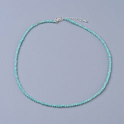 Amazonite Natural Amazonite Beaded Necklaces, with Brass Lobster Claw Clasps, Faceted Round Beads, 16.5 inch~16.7 inch(42~42.5cm)x3~3.5mm