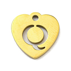 Letter Q Ion Plating(IP) 304 Stainless Steel Pendant, Golden, Heart with Letter, Letter Q, 12x12x1mm, Hole: 1.4mm