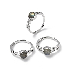 Лабрадорита Натуральные лабрадоритные пальцевые кольца, круглые, с реечной обшивкой латунными выводами, платина, 8 мм, внутренний диаметр: 17~18 мм