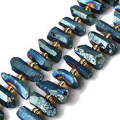 Зеленое Покрытие Гальванические природный кристалл кварца бусы пряди, граненые, палочка для наггетсов, с бисером, зеленый покрытием, 11~25x3~9x4~10 мм, отверстие : 1~1.2 мм, около 19~26 шт / нитка, 7.09~7.48'' (18~19 см)