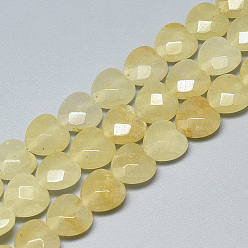 Topaz Jade Natural Topaz Jade Beads Strands, Faceted, Heart, 10x10x5mm, Hole: 1.2mm, about 20pcs/strand, 7.4 inch