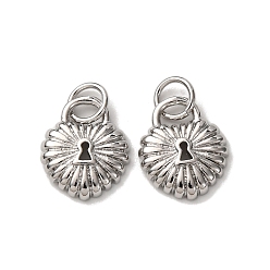 Платина Латунь прелести, замок в форме сердца, с целью перехода в кольце, стойки покрытие, долговечный, без свинца и без кадмия, платина, 12x10x2 мм, отверстие : 3.5 мм