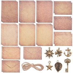 Mixed Color CRASPIRE Kraft Envelopes, with Cord and Leaf Pendant, Handwritten Style for Baby Showers & Wedding, Mixed Color, 19.5x13.6x0.01cm, 6 styles, 1set/Style, 6sets/bag