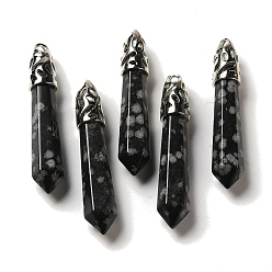 Снежный Обсидиан Большие подвески из натурального обсидиана в виде снежинок, подвески-пули с граненой структурой, фурнитура из латуни с платиновым покрытием, фурнитура из латуни с платиновым покрытием, 56~65x11~11.5x10~10.5 мм, отверстие : 4 мм