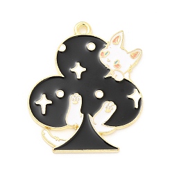 Black Alloy Enamel Pendants, Light Gold, with Cat Pattern Charm, Club, 32.5x27x1mm, Hole: 1.8mm