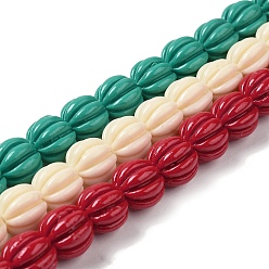 Mixed Color Synthetic Coral Beads Strands, Dyed, Pumpkin Beads, Mixed Color, 11x10.5mm, Hole: 4mm, about 37pcs/strand, 15.35''(39cm)