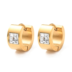 Золотой 304 Массивные серьги-кольца из нержавеющей стали с прозрачными кубическими циркониями для женщин, квадратный, золотые, 13x14.5x7 мм