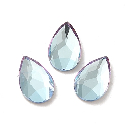 Light Azore Glass Rhinestone Cabochons, Flat Back & Back Plated, Faceted, Teardrop, Light Azore, 14x9x3.5mm