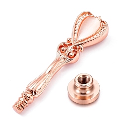 Rose Gold Blank Wax Seal Brass Stamp Head & Alloy Handles, with Cat Eye Beads, without Engraving Logo, for Wax Seal Stamp, Round, Rose Gold, 25.5x5mm, Hole: 8mm