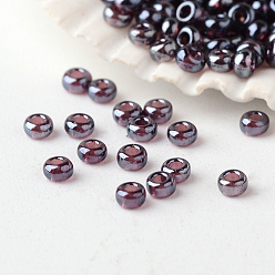 Purple 12/0 Grade A Round Glass Seed Beads, Transparent Colours Lustered, Purple, 2x1.5mm, Hole: 0.5mm, about 45000pcs/pound
