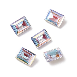 Alexandrite Light AB Style Glass Rhinestone Cabochons, Pointed Back & Back Plated, Faceted, Rectangle, Alexandrite, 8x6x3.5mm