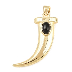 Black Onyx Подвески из натурального черного оникса (окрашенные и нагретые), латунные подвески в форме волчьих зубов, реальный 18 k позолоченный, долговечный, стойки покрытие, без свинца и без кадмия, 29.5x24x8 мм, отверстие : 4x3.5 мм