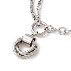 Stainless Steel Color Tri-Interlocking Ring Pendant Necklace for Women, 304 Stainless Steel Chain Necklace, Stainless Steel Color, 16.93 inch(43cm)