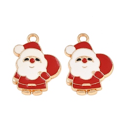 Santa Claus Рождественские эмали сплава подвески, золотой свет, Санта-Клаус прелести, 22.5x16x1.6 мм, отверстие : 2.3 мм