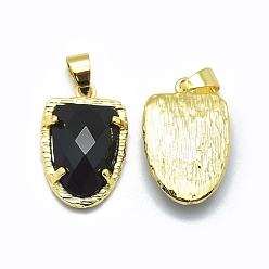 Black Agate Natural Black Agate Pendants, with Brass Findings,  Faceted, Golden, Dyed & Heated, 22.5x14.5x5mm, Hole: 4x5.5mm