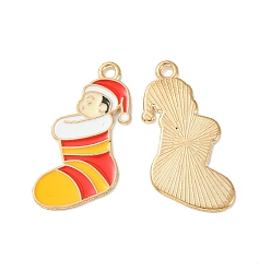 Gold Christmas Alloy Enamel Pendants, Light Gold, Christmas Socking Charm, Gold, 23.5x15x1mm, Hole: 1.8mm