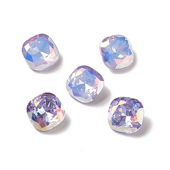 Cyclamen Opal Light AB Style Eletroplate K9 Glass Rhinestone Cabochons, Pointed Back & Back Plated, Faceted, Square, Cyclamen Opal, 8x8x4mm
