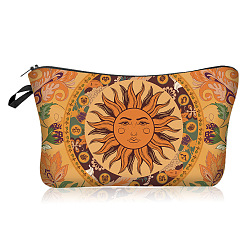 Sandy Brown Sun Moon Eclipse Pattern Polyester Cosmetic Pouches, with Iron Zipper, Waterproof Clutch Bag, Toilet Bag for Women, Rectangle, Sandy Brown, 22x18x13.5cm