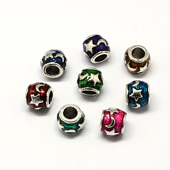 Mixed Color Alloy Enamel Rondelle Large Hole European Beads, Antique Silver, Mixed Color, 11x9.5mm, Hole: 5mm