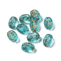 Dark Turquoise Transparent Spray Painted Glass Beads, Oval, Dark Turquoise, 11x8x6mm, Hole: 1mm