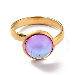 Лиловый K9 стеклянное плоское круглое кольцо на палец, ионное покрытие (ip) 304 ювелирные изделия из нержавеющей стали для женщин, золотые, сирень, размер США 7 3/4 (17.9 мм), кольцо поверхность: 12x7mm