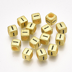 Letter I Acrylic Beads, Horizontal Hole, Metallic Plated, Cube with Letter I, 6x6x6mm, Hole: 3mm