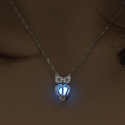 Owl Luminous Alloy Pendants, Necklace, Halloween Theme, Owl, 17.72 inch(45cm)