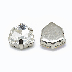 Crystal Sew on Rhinestone, Multi-strand Links, K9 Glass Rhinestone, with Platinum Tone Brass Prong Settings, Garments Accessories, Triangle, Crystal, 12.5x12x6mm, Hole: 0.8mm
