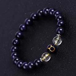 Rutilated Quartz Natural Rutilated Quartz Beaded Stretch Bracelets, with Synthetic Blue Goldstone Constellation, 7-1/4 inch(18.5cm)