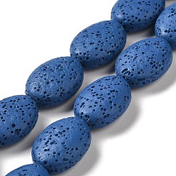 Royal Blue Natural Lava Rock Beads Strands, Dyed, Flat Oval, Royal Blue, 18~18.5x14x7mm, Hole: 1.2mm, about 21pcs/strand, 15.16''(38.5~39cm)