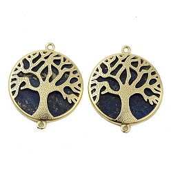 Lapis Lazuli Natural Lapis Lazuli Flat Round Connector Charms, Tree of Life Links with Rack Plating Golden Plated Brass Findings, 33x27x3mm, Hole: 1.6mm