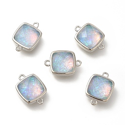 Platinum Synthetic Opal Connector Charms, Square Links, with Brass Findings, Platinum, 11.5x16.5x5.5mm, Hole: 1.5mm