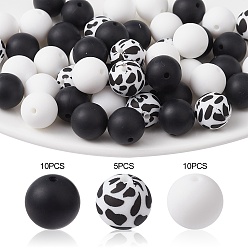 Blanc Perles focales rondes en silicone écologique de qualité alimentaire, perles à mâcher pour les jouets de dentition, Diy soins infirmiers colliers faisant, blanc, 15mm, Trou: 1.5mm, 25 pièces / kit