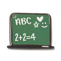 Sea Green Study Style Opaque Acrylic Sided Pendants, Black Board with Word ABC 2+2=4, Sea Green, 26x31x2.4mm, Hole: 2mm