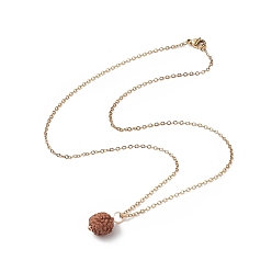 Golden Natural Rudraksha Round Beaded Pendant Necklace, 304 Stainless Steel Jewelry for Women, Golden, 17.76 inch(45.1cm)
