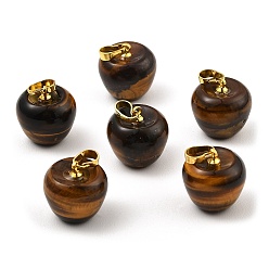Tiger Eye Natural Tiger Eye Teacher Apple Charms, with Golden Plated Brass Snap on Bails, 14.5x14mm, Hole: 6.5x4mm